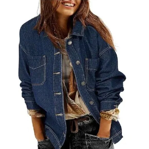 Women's Jean Jacket Boyfriend Button Up Long Sleeve (S) - Picture 1 of 6